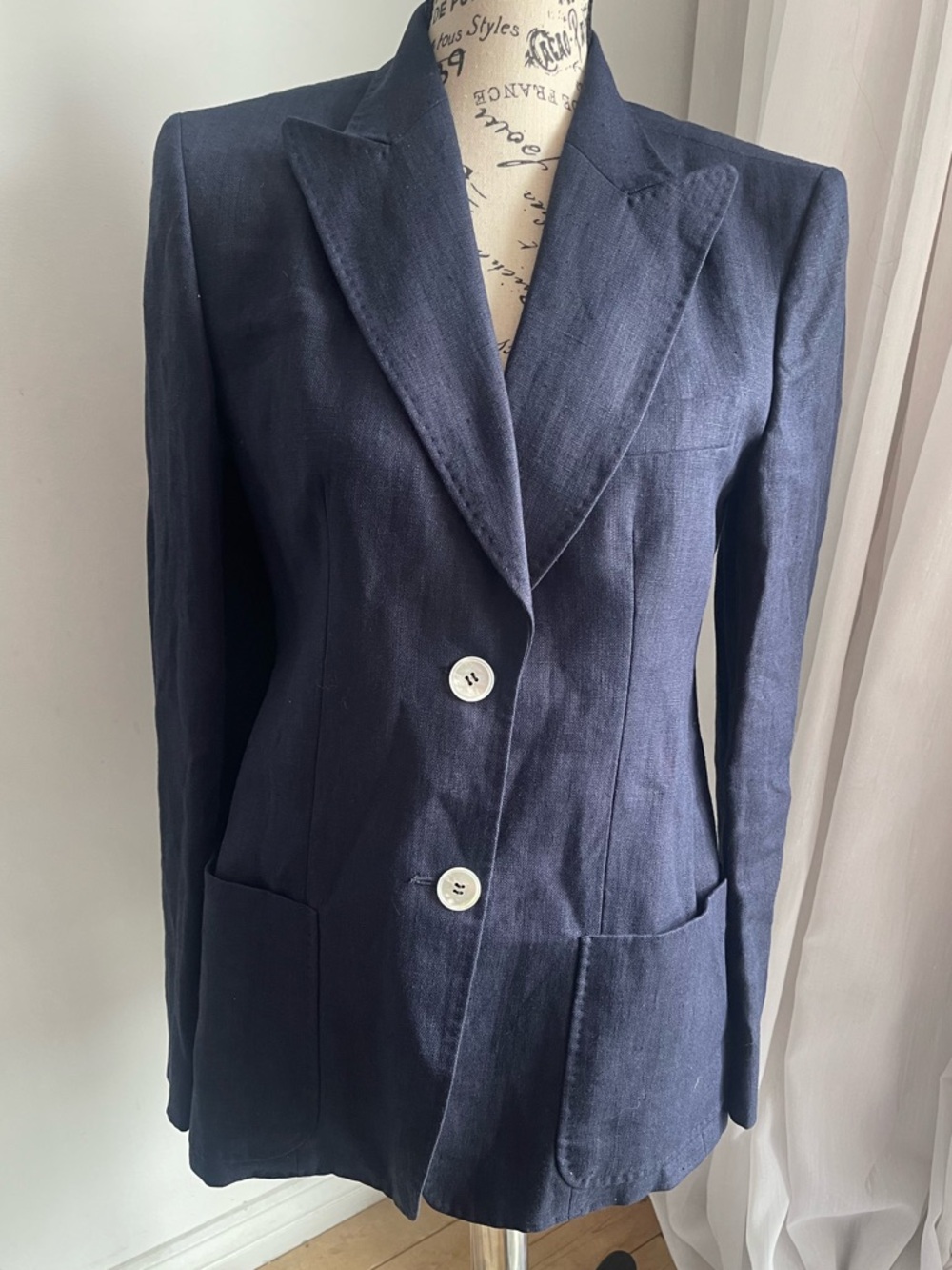 MaxMara Linen Navy Single-Breasted Tailored Blazer